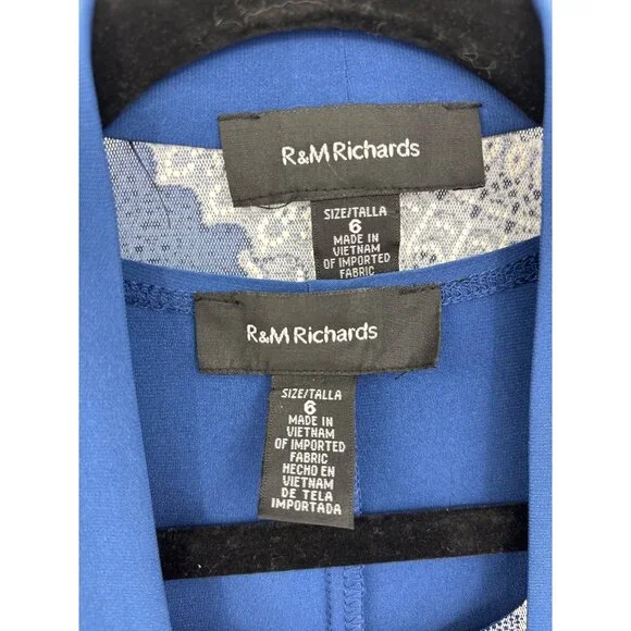 R&M Richards Two Piece Jacket and Dress Set Removable Necklace Blue 6 NEW - Picture 4 of 7